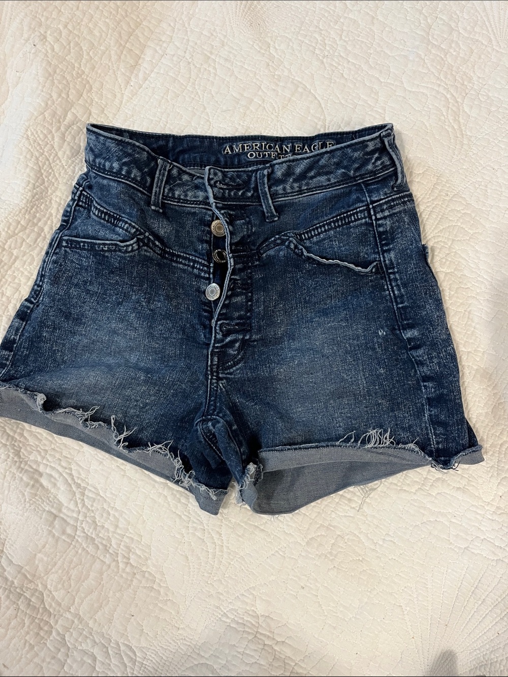 American Eagle Outfitters Dark Wash Button-Front Denim Shorts
